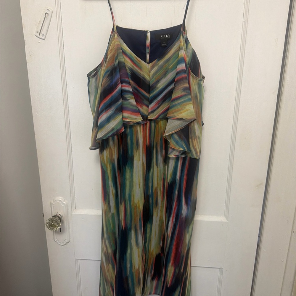 a.n.a Strapless Dress with Bold Multicolor Pattern